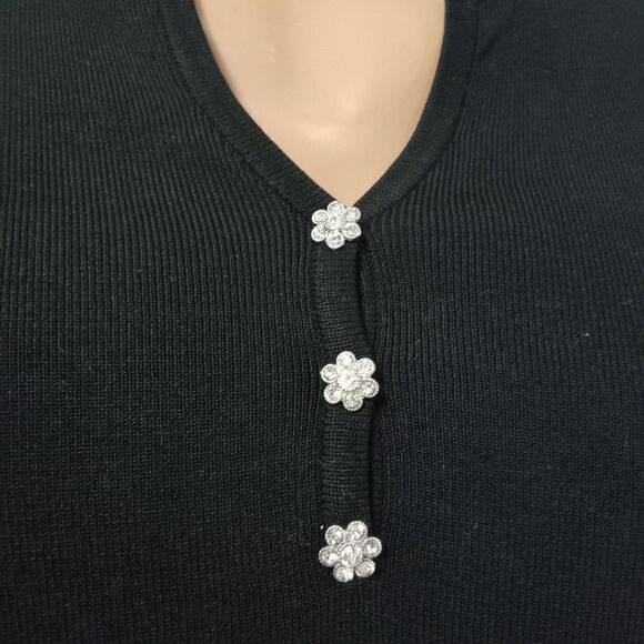 Talbots Petite Large Black Silk Blend Sweater Long Sleeve Stretch Rib Knit Top - Picture 4 of 7